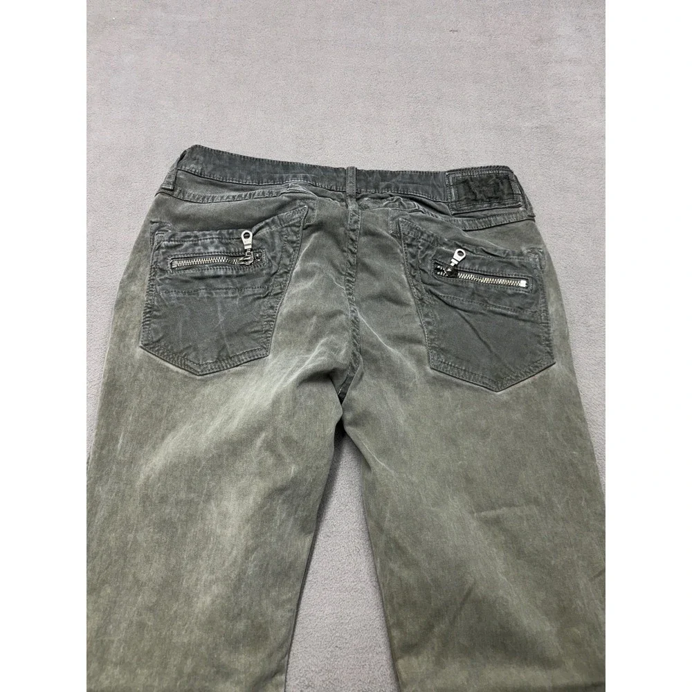 Robins Jean Mens Moto Biker Slim Pants Faded Olive Green Zipper Ribbed Knee 29